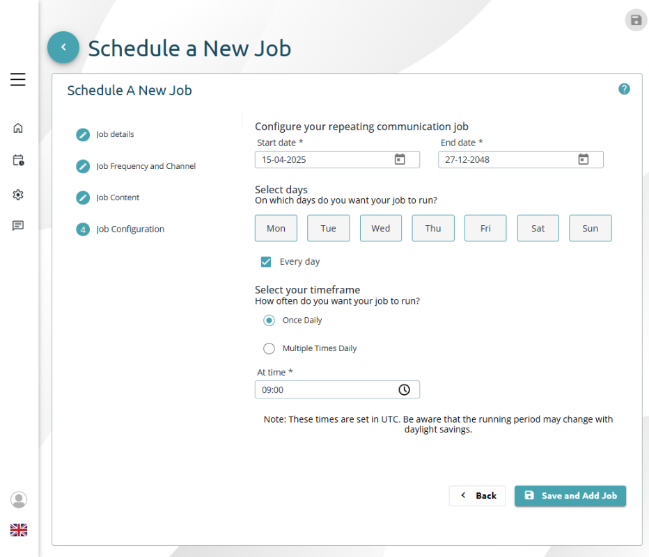 Comms - Schedule New Job - Schedule Screenshot
